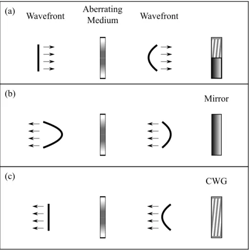 Figure 2.1.: Reflection vs. Conjugate Wave Generation: Wavefronts. (a) An incoming wavefront undergoes aberration