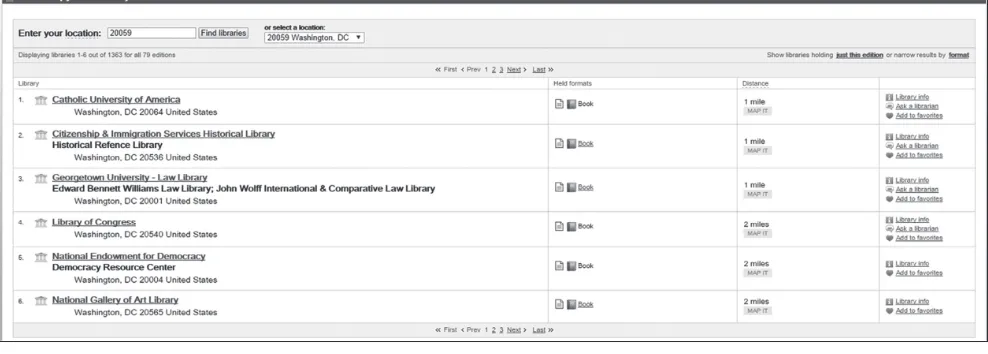 Figure 6. List of local libraries holding copies of The New Negro, generated by WorldCat Identities
