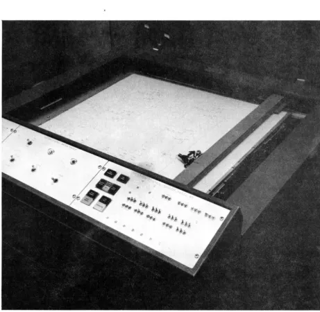 FIGURE 1.3. makes PLOTTER USED WITH .SKETCHPAD A digital and analog control system the plotter draw straight lines and circles either under direct control of the TX-2 or off-line from punched paper tape