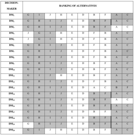 Table 1 Rankings of alternatives for each decision-maker (base case) 