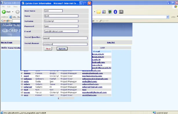 Figure 8.8.a :  Update User Information Page 