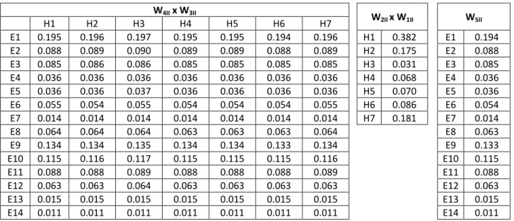 Table 8. Final results of Phase II, where W 5II  provides the weights of the hazardous events (Es)