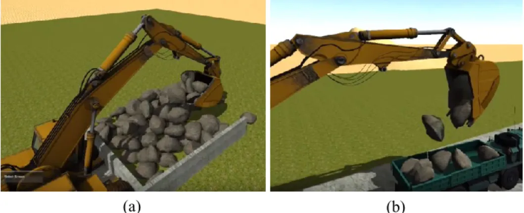 Figure 3-4 Loading and dumping stones using built-in physics in Unity game engine (AndersOrum,  2015) 
