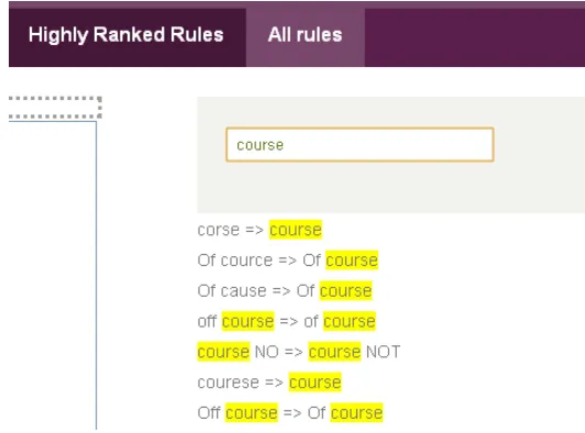 Figure 7. screenshot of keywords search in rule database 