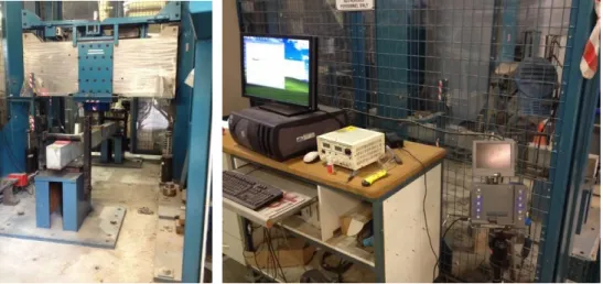 Figure 2 (a) Experimental Set-up for GFRP RC Beams under Impact Loading; (b) Data acquisition system and  high speed camera used in impact tests