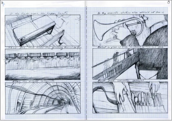 Figure 1: The Checkweighman prologue sequence page roughs 6 and 7, © 2018 Nick Dodds.