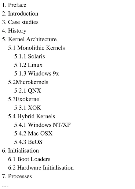Table 3. Partial view of the Wikibook TOC of “Operating System Design”, which was edited manually 