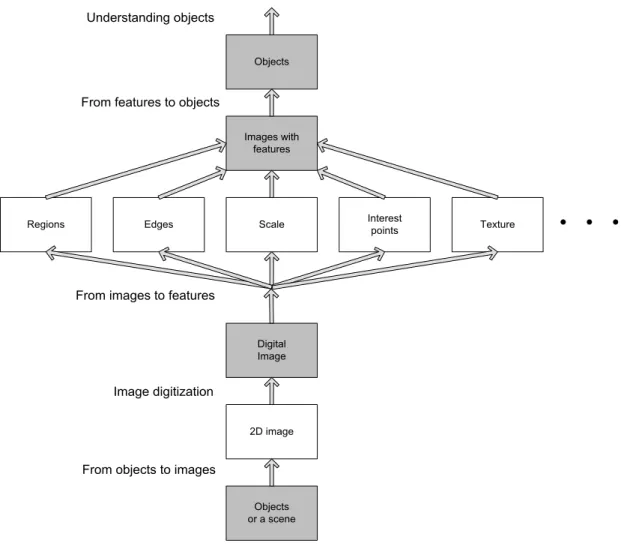 Figure 2.4:  Levels  of  image  processing  used  in  the  identification  of  objects  for  processing 