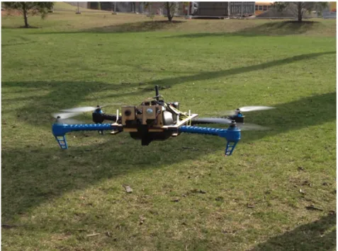 Figure 1: Our fully-assembled depth-mapping system in flight.