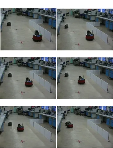 Fig. 6 Mobile robot movements and behaviour activations for simulation  field 2 :    (a) FFCR and (b) SFCR 