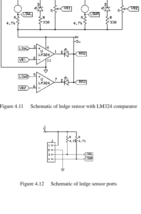 Figure 4.11  Schematic of ledge sensor with LM324 comparator 