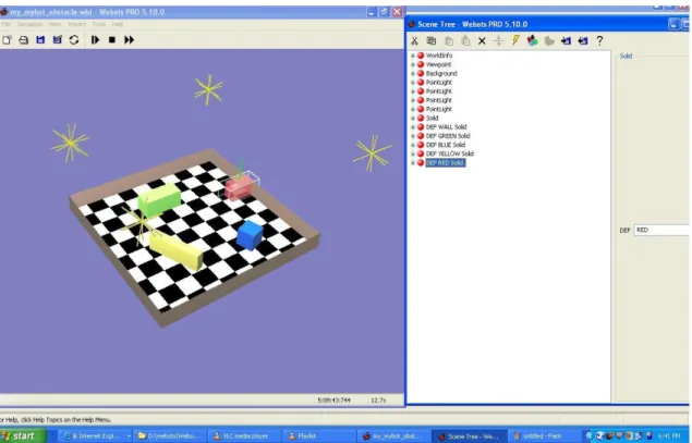 Figure 3.3: My WEBOT world with Obstacles  2. Choose a Solid node. 