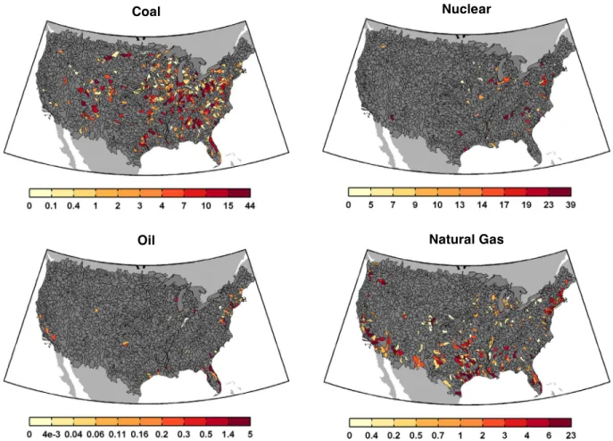 Figure 2. Annual generation (in TWh) for coal, nuclear, oil, and natural gas. 