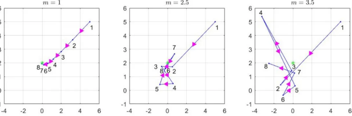 Figure 3-4: Three Newton paths with different degree coefficient m: They are initiated from the