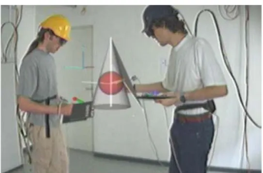 Figure 6. Students working with construct3D inscribe a sphere in a cone (Kaufmann 