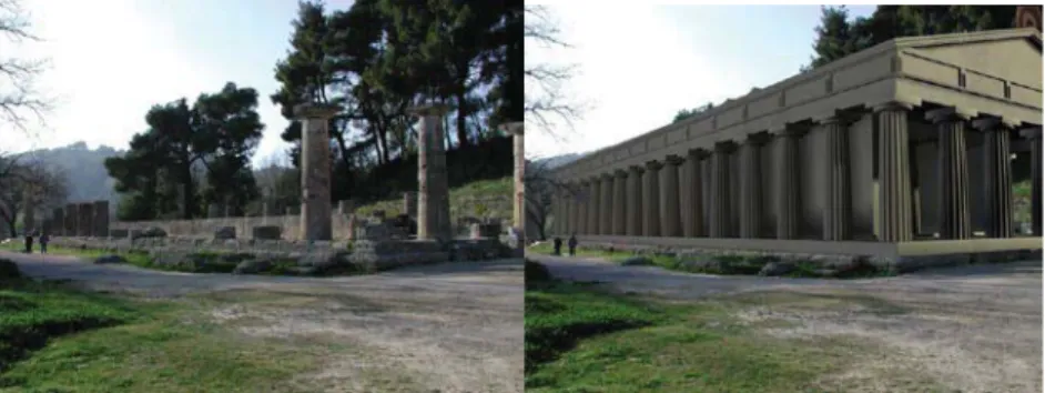 Figure 7. a) The original image of a heritage site  b) An image of AR modeling. 