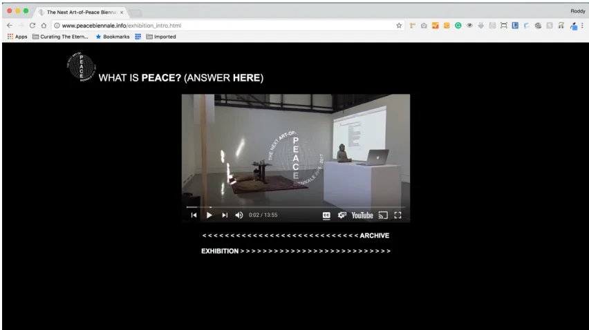 Figure 37: Roddy Hunter:  D I G I T I S I N G, performance, 2 June 2018. Live streaming window embedded on www.peacebiennale.info