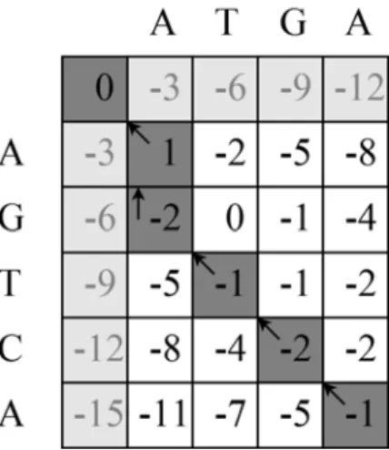 Figure 1. Global alignment for sequence AGTCA and ATGA 