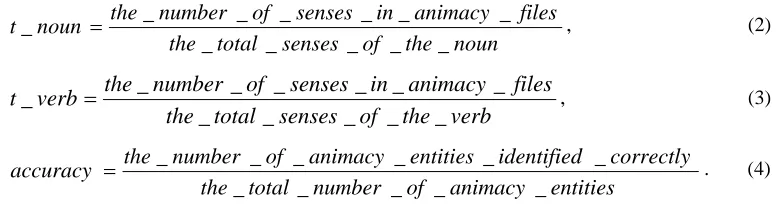 Table 1.  Example of an animate verb. 