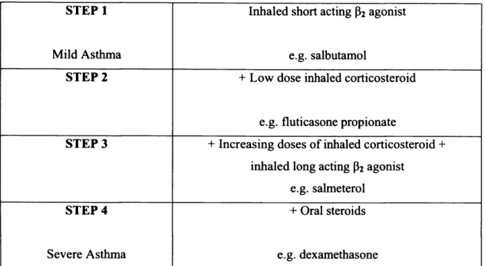 Table  2  -  Recom mended  guidelines  for  managing  increasingly  severe  asthma  in  adults