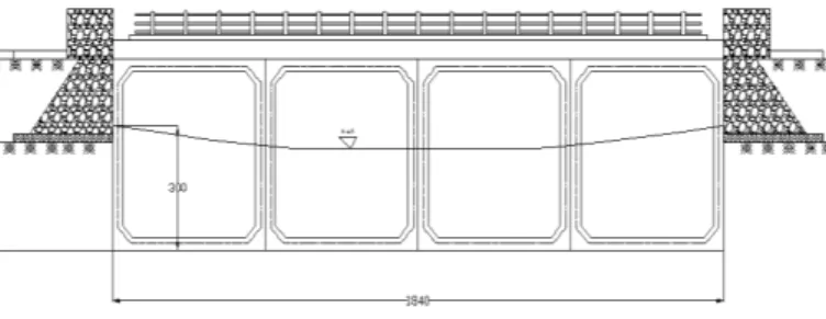 Figure 7. Cross section of existing bridge plan.  Figure 8.  Box culvert steel bar  details