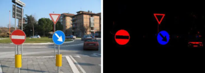Fig. 2: Example application of the color based image segmentation of a real traffic scenario  Step 3