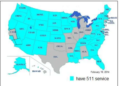 Figure 17. US Map that shows the states with the 511 service 59