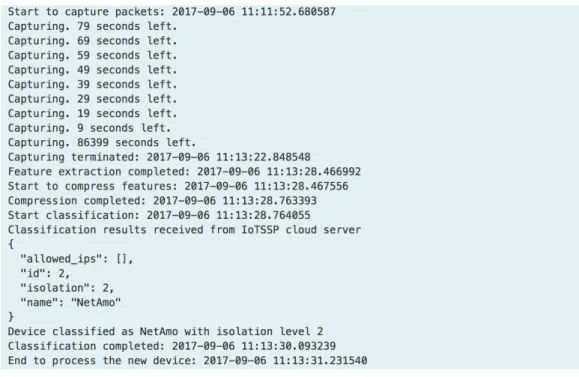 Figure 2.5: IoT Sentinel UI showing device identification [53]