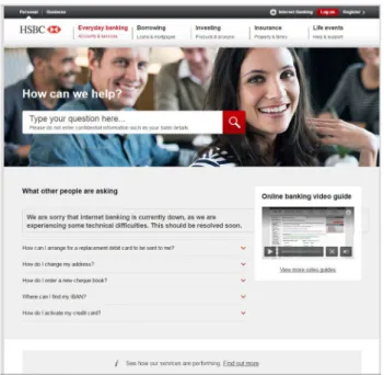 Fig. 1 The HSBC customer service page modified by the malicious extension to contain a message indicating website technical difficulties