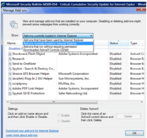 Figure 4 - Disable add-ons function in Internet Explorer  