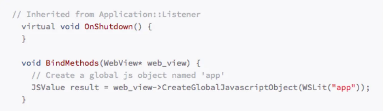 Figure 4.2: Awesomium JS binding for global objects [7]