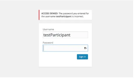 Figure 4.2.  Test 1 Error Message.  This figure shows the error message that appears if the login  is not successful