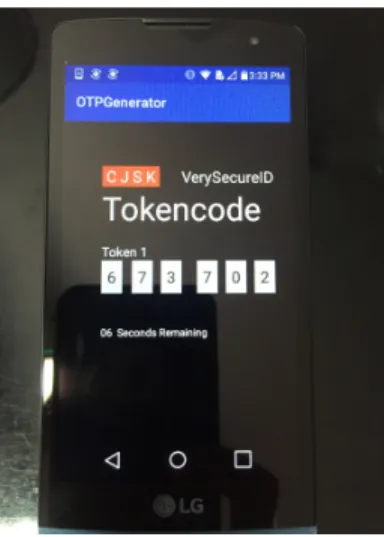 Figure 4.4.  Test 2 Showing OTP Generation.  This is a photo of the simulated RSA SecureID ®  screen with a random key displayed