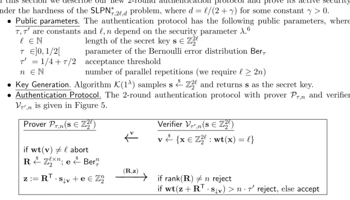 Figure 5: Two-round protocol AUTH with active security from the LPN assumption.