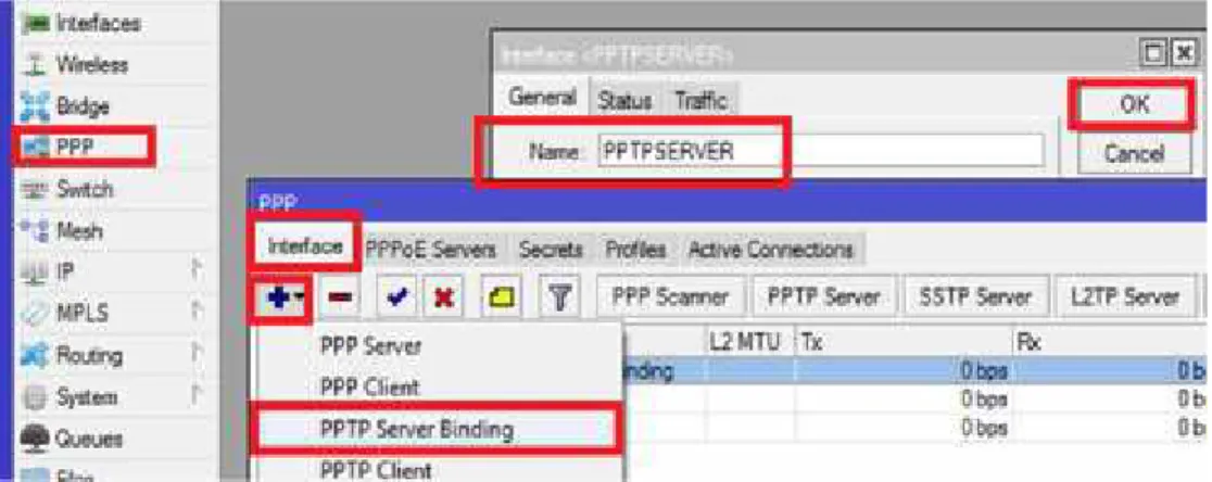 Gambar 17. PPTP server Aktifkan fitur PPTP (Point to Point Tunneling Protocol) Server.