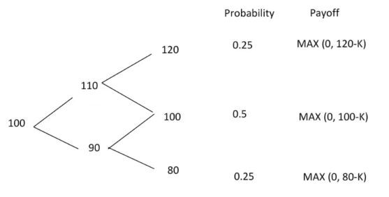 Figure 2.9 (a) A two-step binomial tree with simple random walk assumption