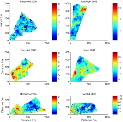 Fig. 2. Realizations of the simulated phosphorus concentrations (mg kg�1).