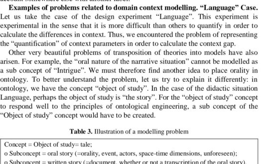 Table 3. Illustration of a modelling problem  Concept = Object of study= tale; 