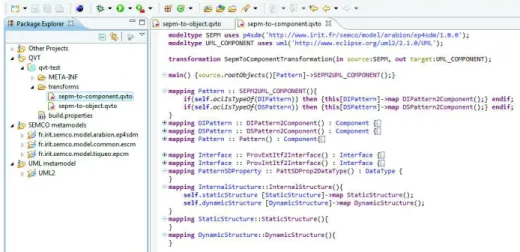 Fig. 12 shows an overview of a set of transformation rules using QVT under EMF. SEPM and UML_COMPONENT 5 are specified using Ecore and act, respectively, as source and target metamodel for the transformation rules.