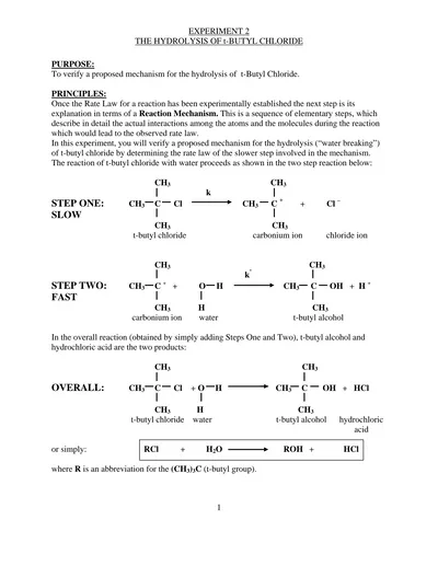 Experiment 2 The Hydrolysis Of T Butyl Chloride Purpose To Verify A