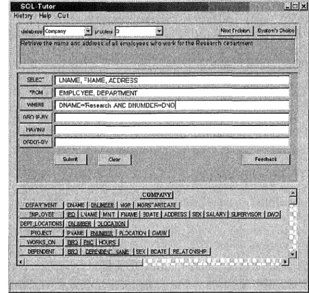 Figure 2.3:  The interface  of SQL-Tutor 