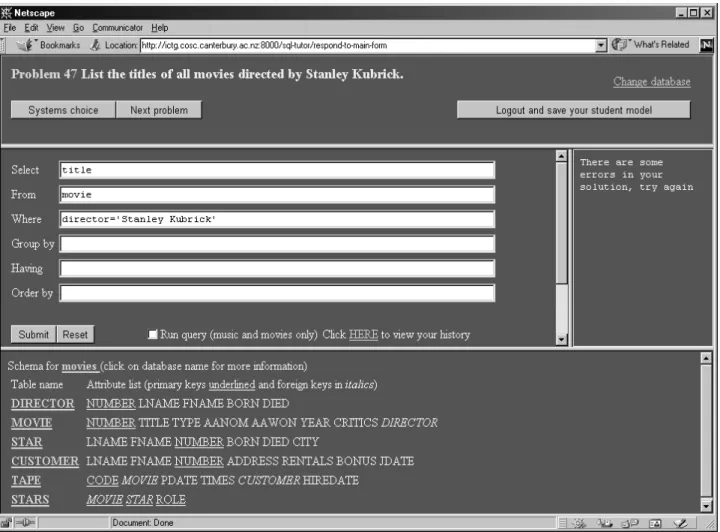 Fig. 2. Interface of the Web-enabled version of SQL-Tutor