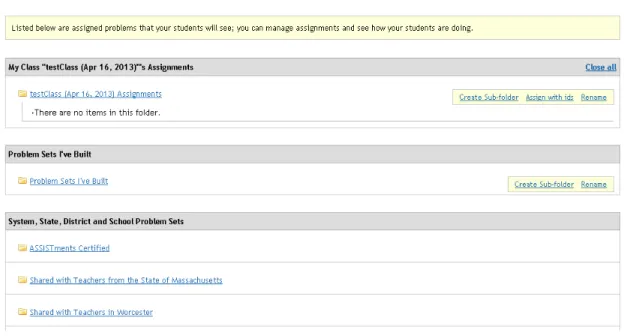 Figure 3.6: (Original design) Class’ assignments page