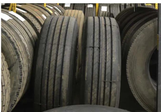 Figure 13. Good practice. Large tyres kept vertical makes  collecting and rolling them easy.