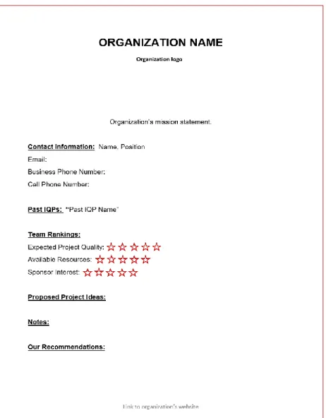 Figure 4.5: Template for results booklet 