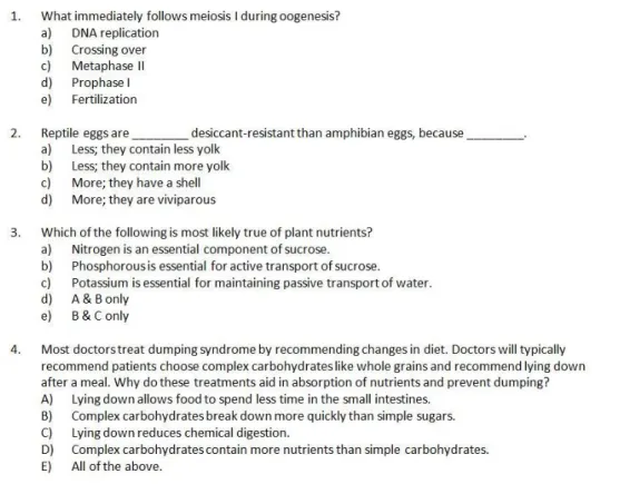 Figure 3.1 Sample of final exam questions that test both lower order (Questions 1 and  2) and higher order (Questions 3 and 4) cognitive skills