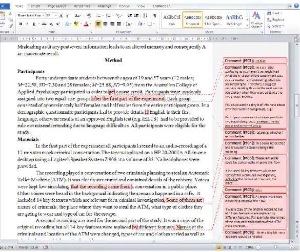 Figure 1. Example of the advisor's written feedback using ‘Comments’ in Microsoft Word 