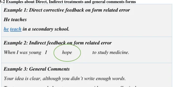 Table 3-2 Examples about Direct, Indirect treatments and general comments forms  