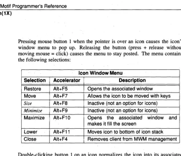 table summarizes the behavior· Icons in the icon box can be manipulated with the mouse