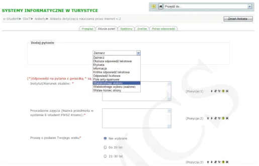 Fig. 7. Designing a test of competence in the course Computer science in tourism.